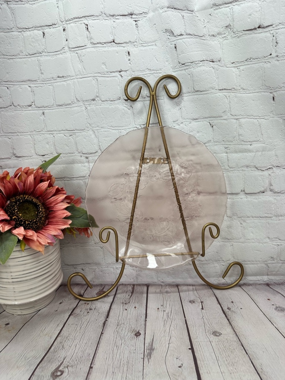 vtg arcoroc france Pink Glass serving Plate rose floral decorative cottagecore